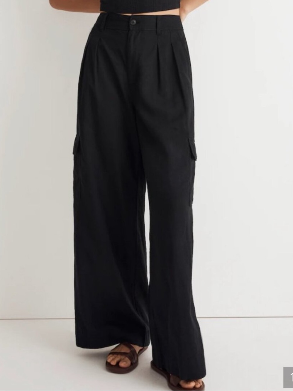 Madewell Black Wide-Leg Linen Cargo Pants